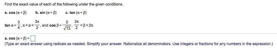 Solved Find The Exact Value Of Each Of The Following Under | Chegg.com