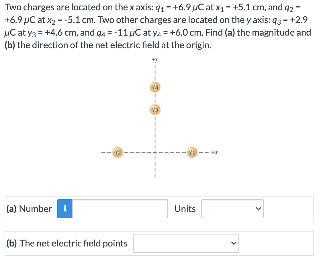 Solved Two charges are located on the x axis: 91 = +6.9 uc | Chegg.com
