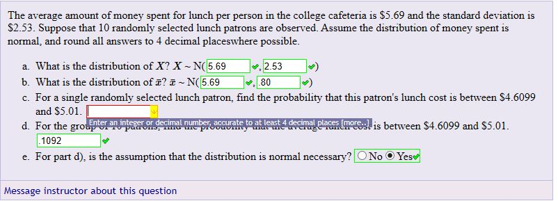 Solved The Average Amount Of Money Spent For Lunch Per | Chegg.com