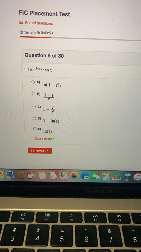 Solved FIC Placement Test See all questions Time left: | Chegg.com