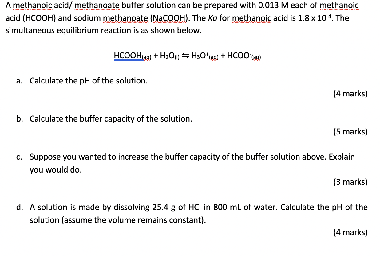 Solved A Methanoic Acid Methanoate Buffer Solution Can Be