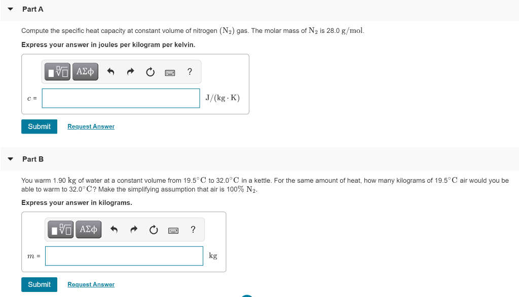 Solved Part A Compute the specific heat capacity at constant
