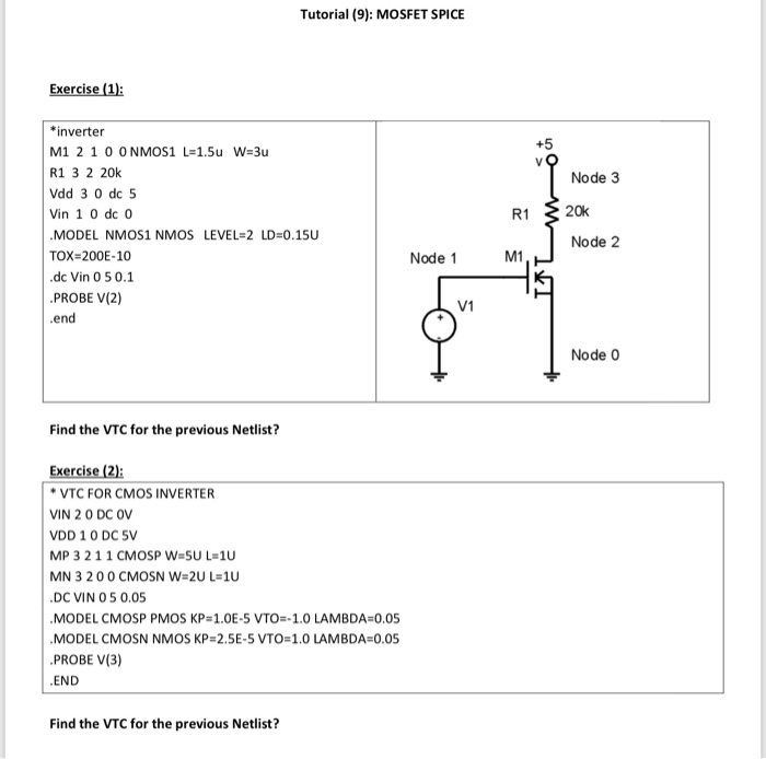 Solved Tutorial (9) MOSFET SPICE Exercise (1 inverter R1 3