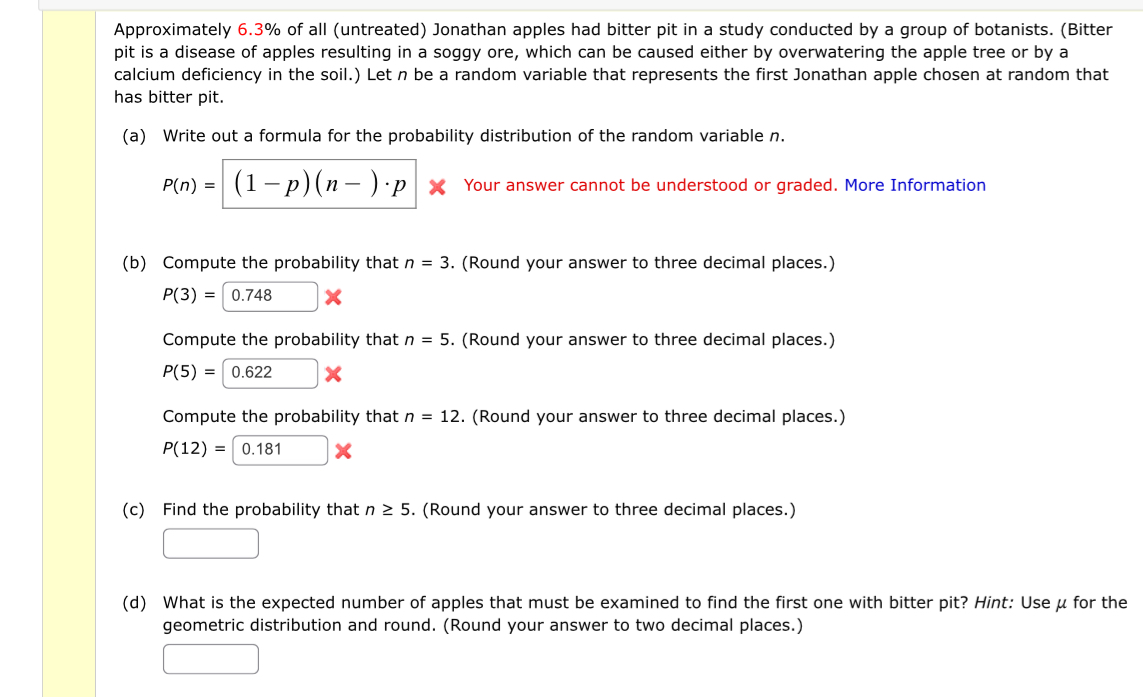 Solved Approximately 6.3% of all (untreated) Jonathan apples | Chegg.com