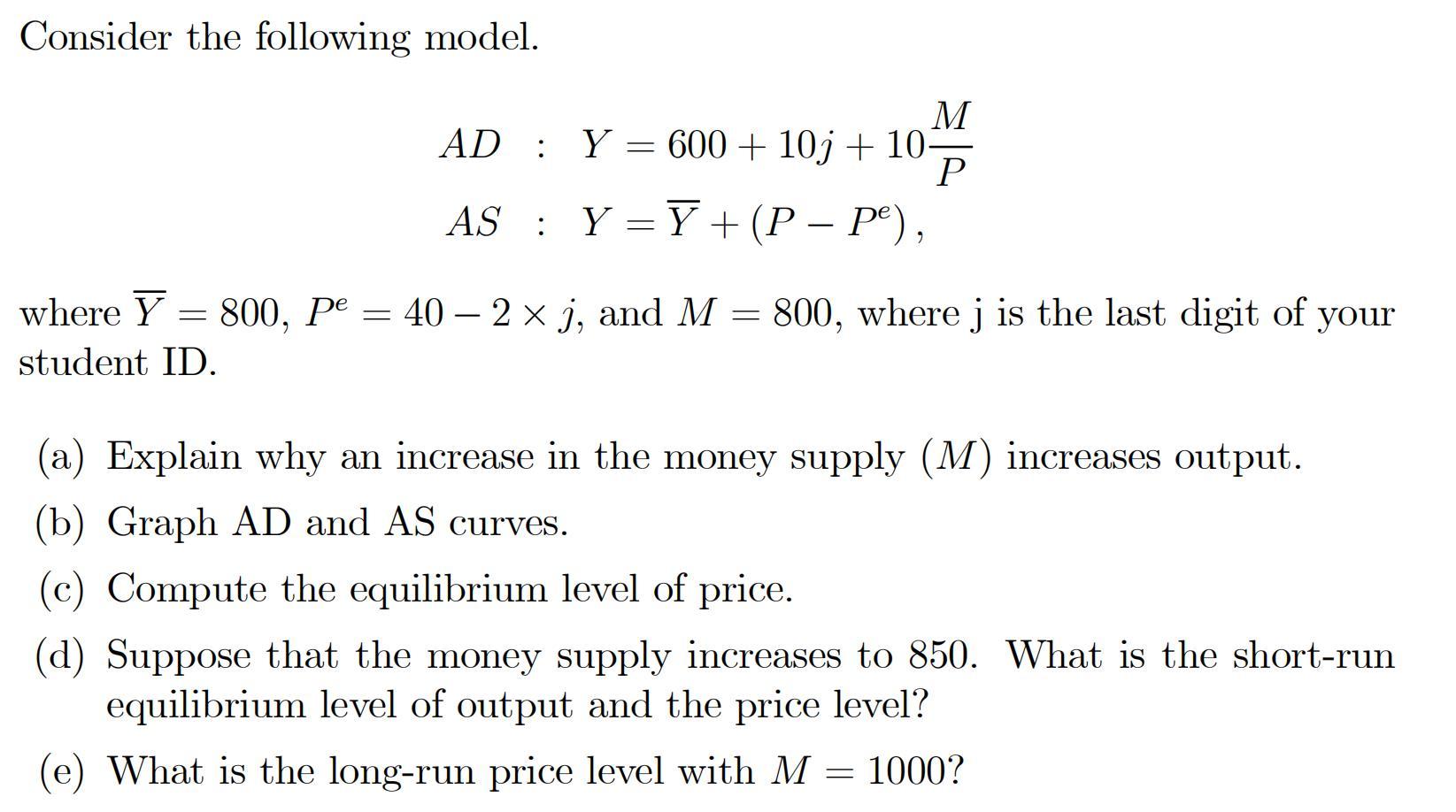 Solved Consider The Following Model. | Chegg.com