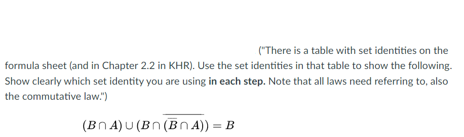 Solved ("There Is A Table With Set Identities On The Formula | Chegg.com