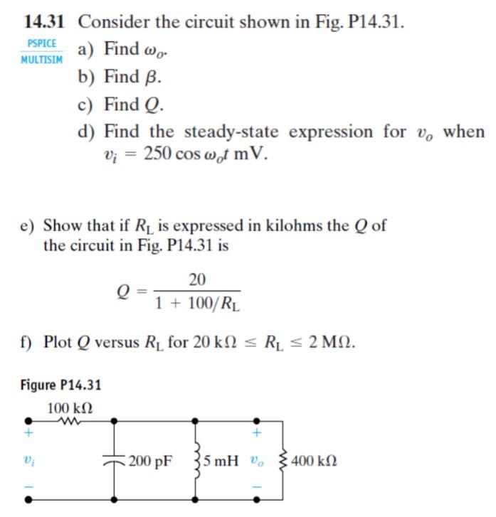Pspice Multisim 14 31 Consider The Circuit Shown In Chegg Com