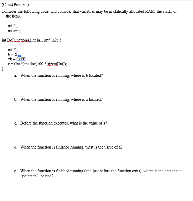Solved (Cand Pointers) Consider the following code, and | Chegg.com