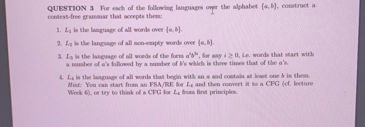 Solved QUESTION 3 For each of the following languages over | Chegg.com