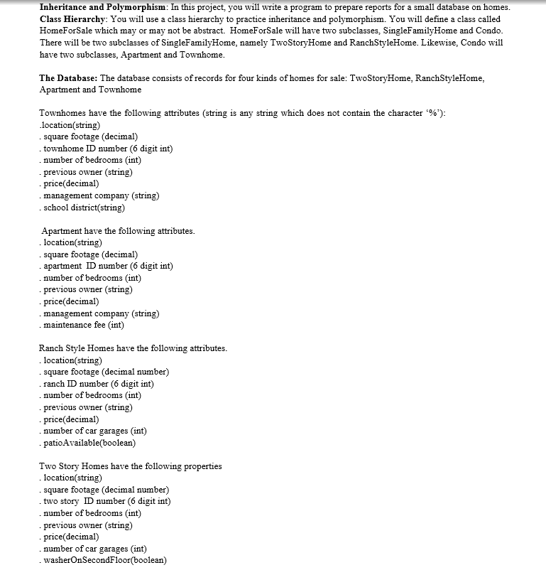 Inheritance and Polymorphism: In this project, you | Chegg.com