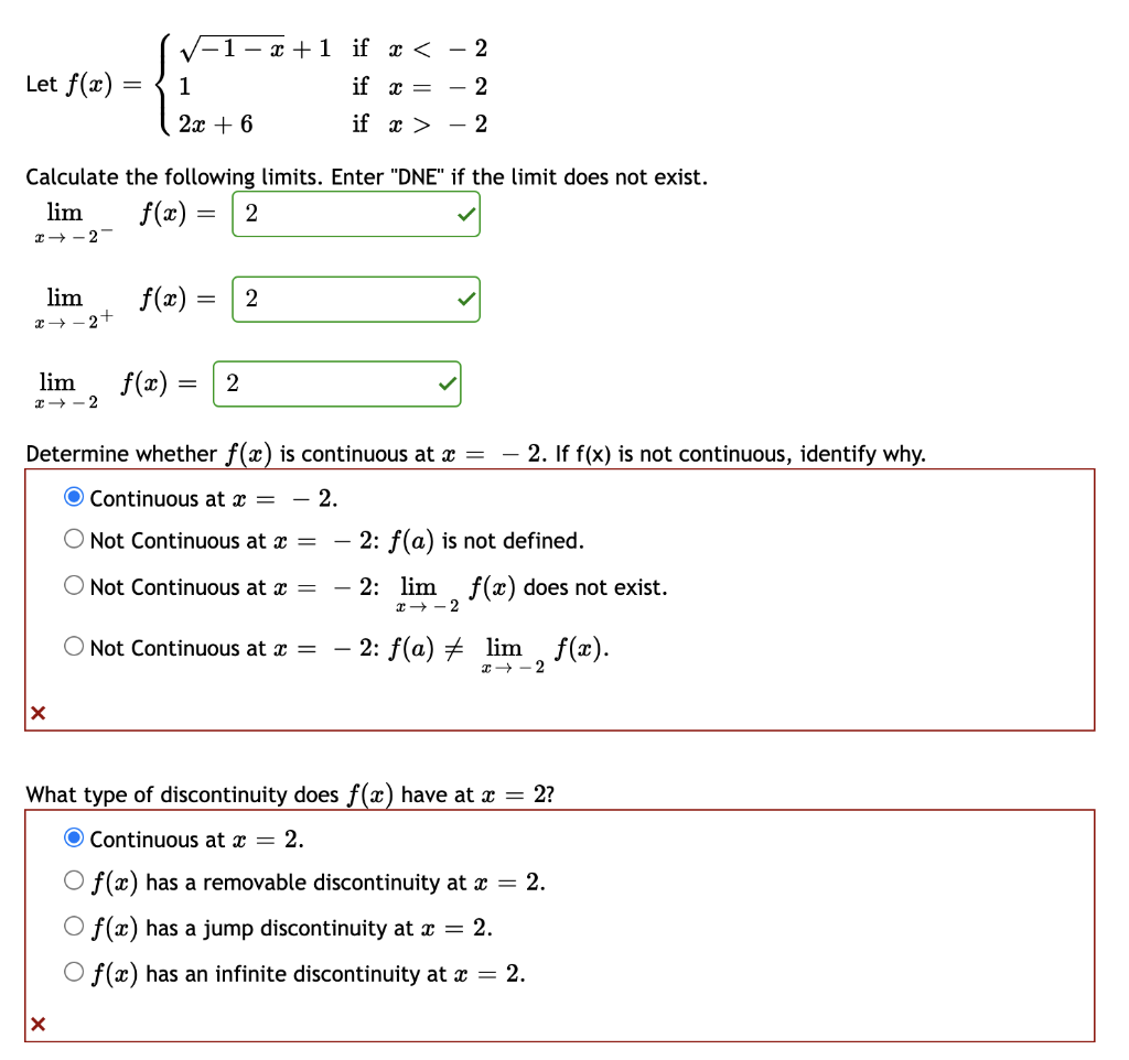 Solved Let f(x)=⎩⎨⎧−1−x+112x+6 if x −2 | Chegg.com