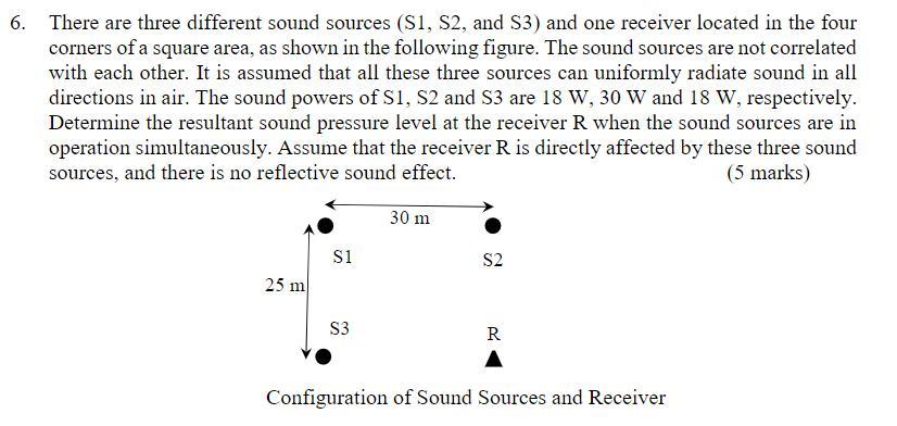 Solved 6. There are three different sound sources (S1, S2, | Chegg.com
