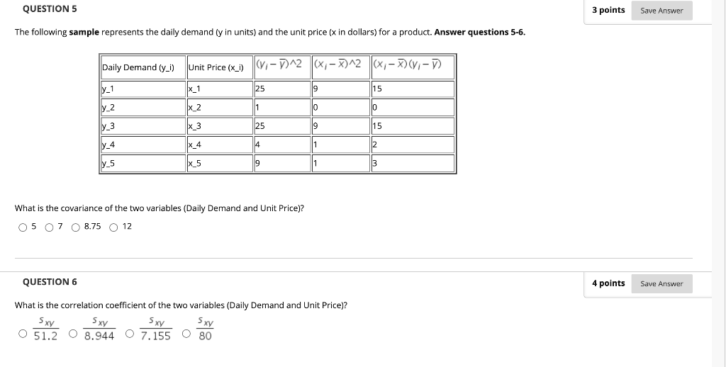 Solved QUESTION 5 3 points Save Answer The following sample | Chegg.com
