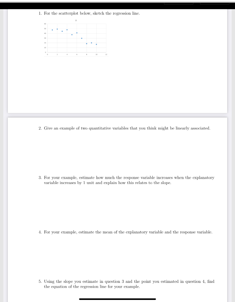 Solved 1. For the scatterplot below, sketch the regression | Chegg.com