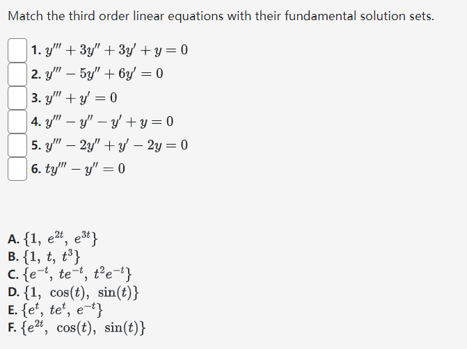 Solved Match the third order linear equations with their | Chegg.com