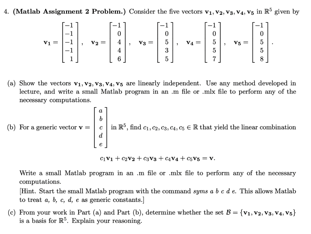 (Matlab Assignment 2 Problem.) Consider The Five | Chegg.com