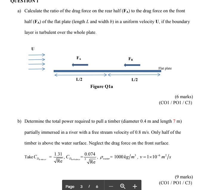 Solved a) Calculate the ratio of the drag force on the rear | Chegg.com