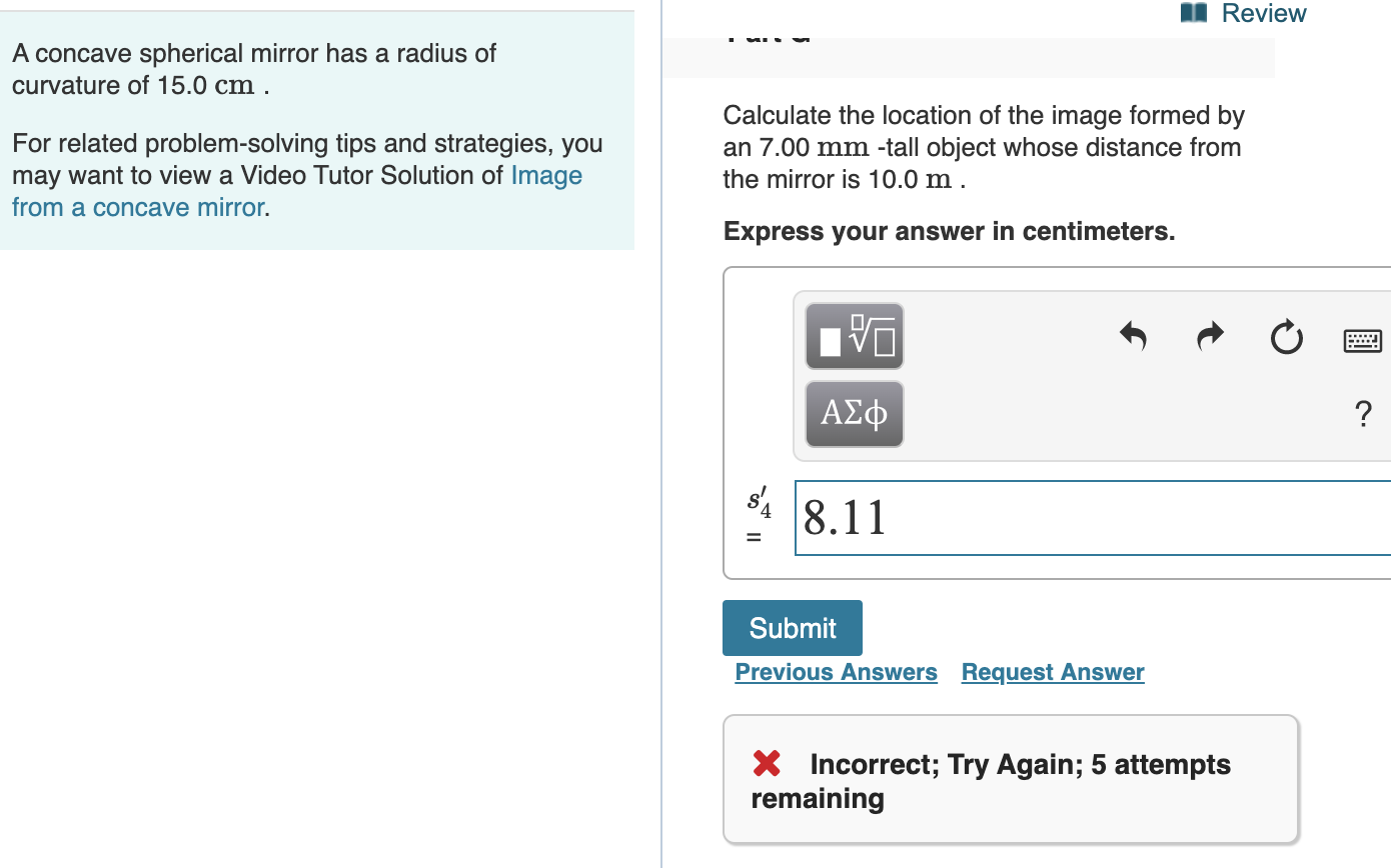 Solved II Review A Concave Spherical Mirror Has A Radius Of | Chegg.com