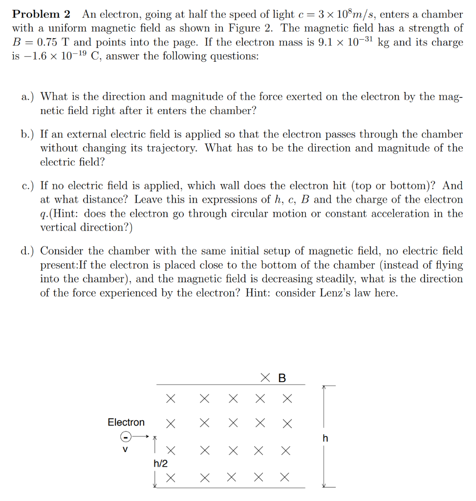 Solved Problem 2 An Electron Going At Half The Speed Of Chegg Com