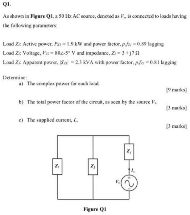 Solved QI. As shown in Figure Q1, a 50 Hz AC source, denoted | Chegg.com