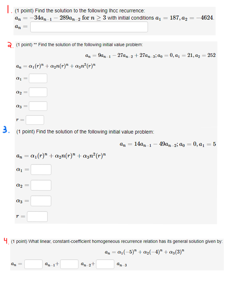 Solved 1. (1 point) Find the solution to the following Incc | Chegg.com