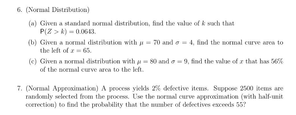 Solved 6 Normal Distribution A Given A Standard Normal Chegg