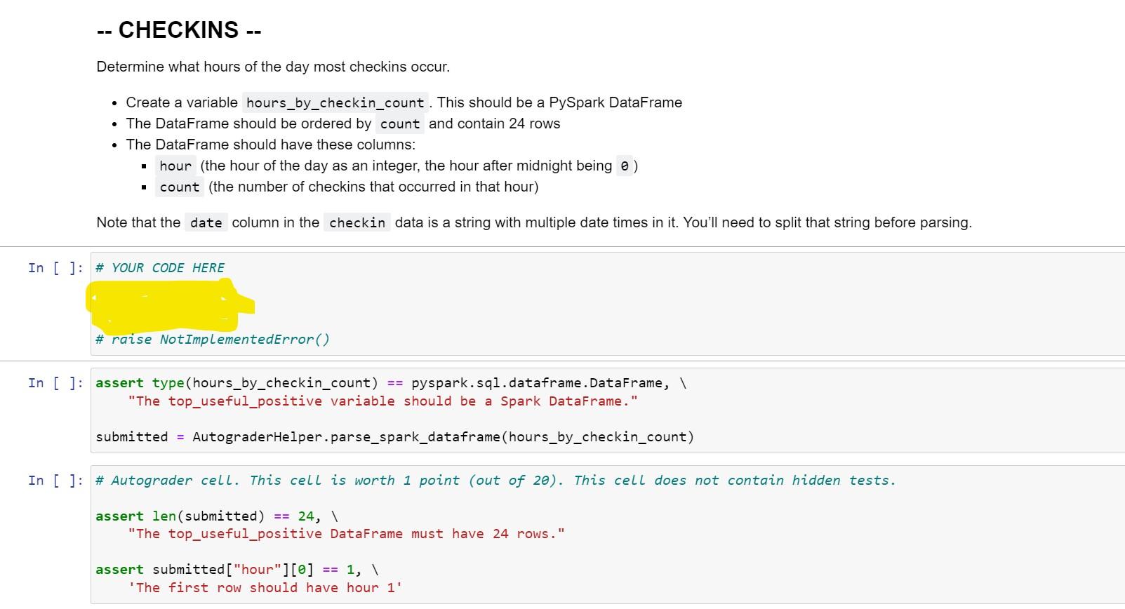 Solved Spark DataFrame Determine what hours of the day most