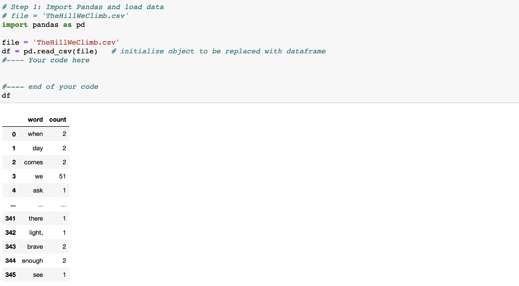Solved Python : Use Series method describe() with 'word' | Chegg.com