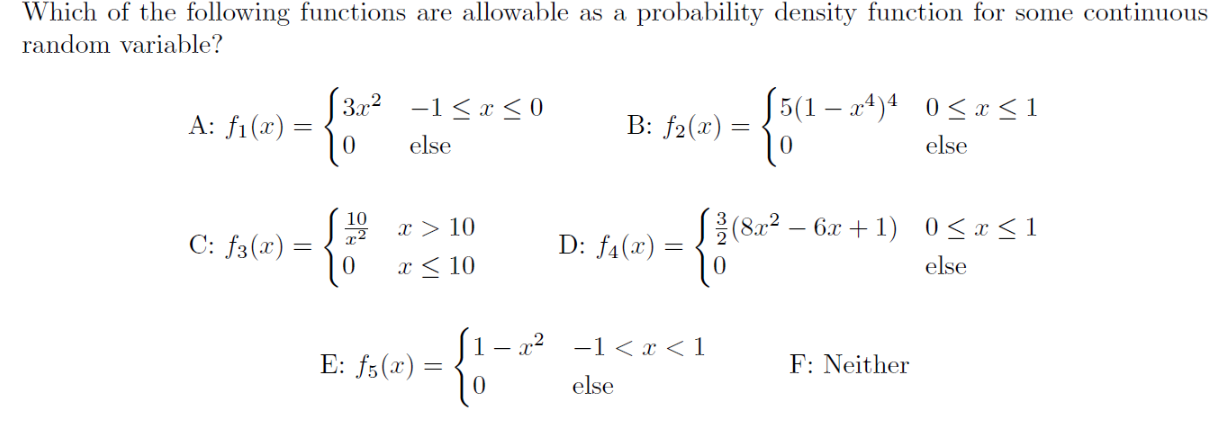 Solved Which of the following functions are allowable as a | Chegg.com