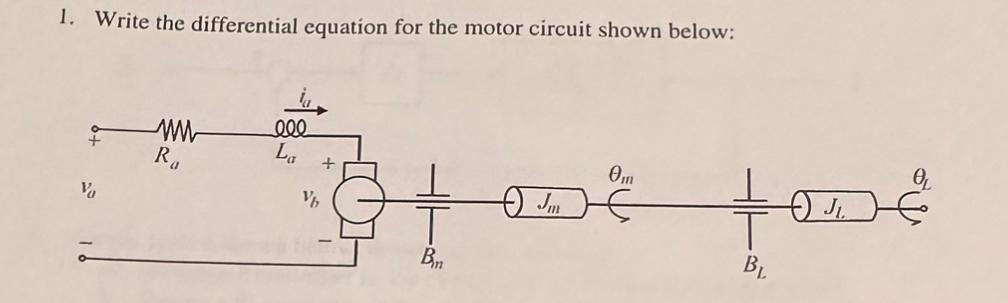 Solved 1. Write the differential equation for the motor | Chegg.com