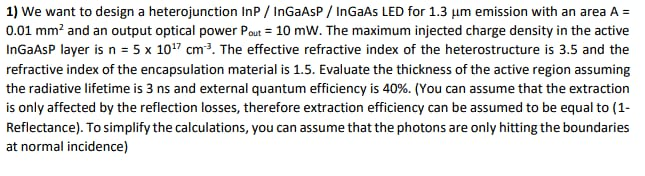 1) We want to design a heterojunction InP / InGaAsP / | Chegg.com