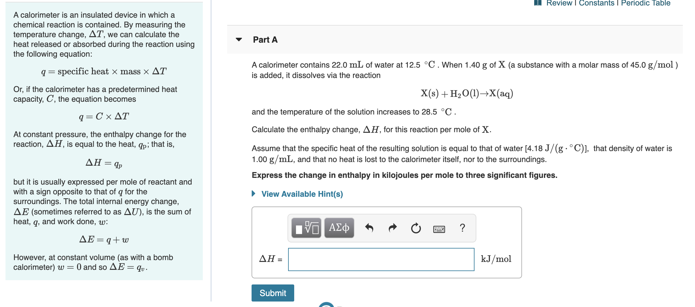 Solved Review Constants Periodic Table A Calorimeter Chegg Com