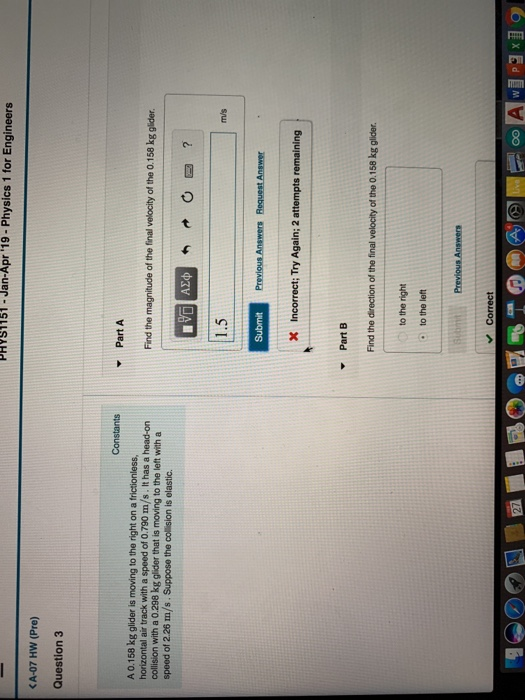 Solved PH991151-Jan-Apr '19- Physics 1 for Engineers KA-07 | Chegg.com