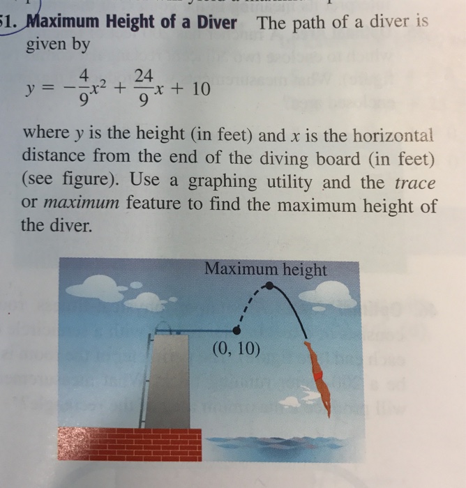 Solved Maximum Height of a Diver The path of a diver is | Chegg.com