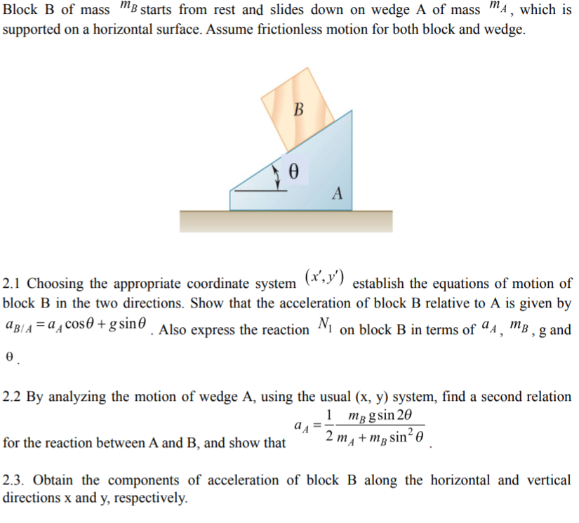 Solved Block B Of Mass MB Starts From Rest And Slides Down | Chegg.com