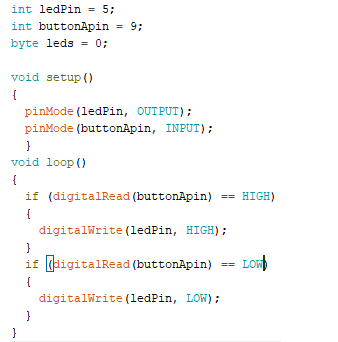 Solved Consider the button code below:I want to LED to be on | Chegg.com