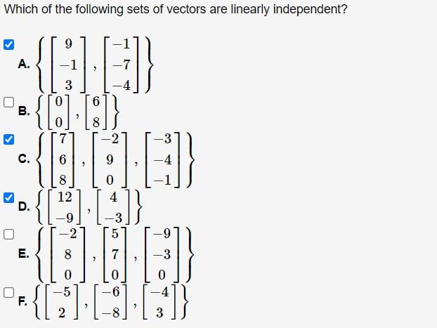 Solved Which of the following sets of vectors are linearly | Chegg.com