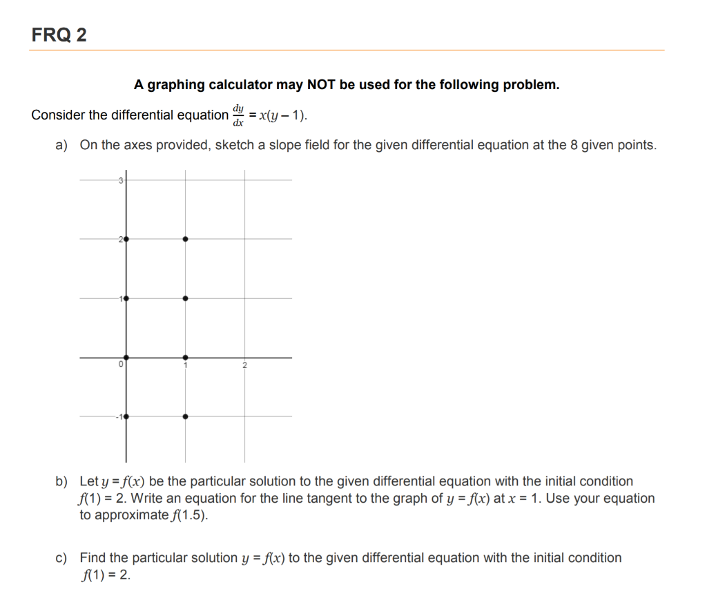 Solved Frq 2 A Graphing Calculator May Not Be Used For Th Chegg Com