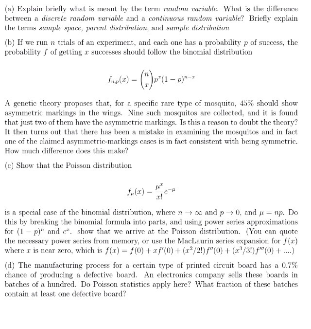 Solved (a) Explain briefly what is meant by the term random | Chegg.com