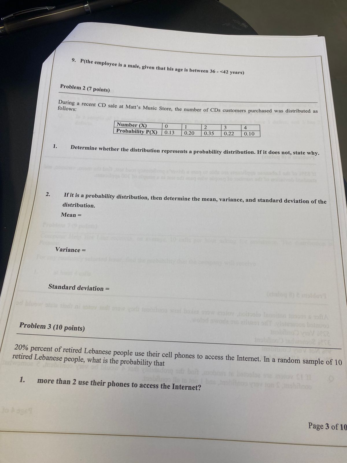 Solved 9. P(the Employee Is A Male, Given That His Age Is 