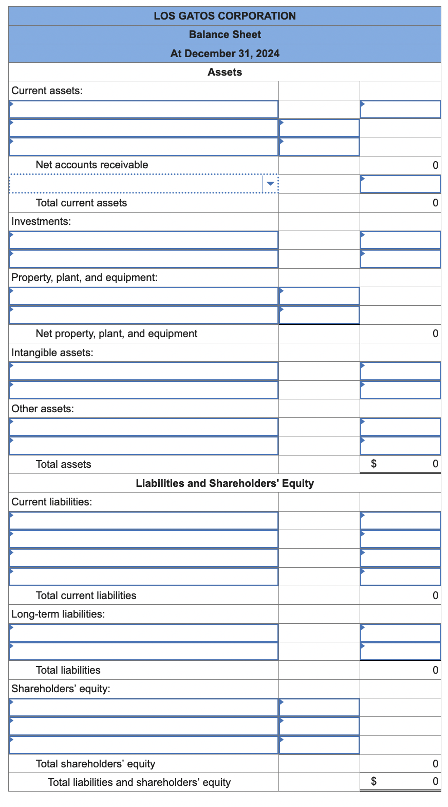 Solved The following balance sheet for the Los Gatos | Chegg.com