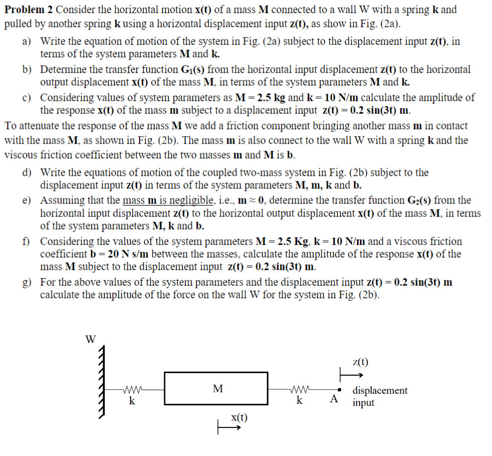 Problem 2 Consider the horizontal motion x(t) of a | Chegg.com