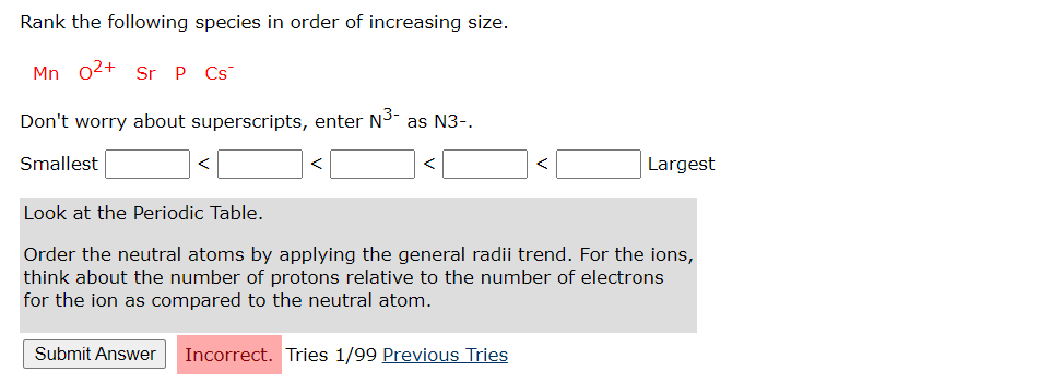 Solved 1. Rank The Following Elements In Order From Smallest | Chegg.com