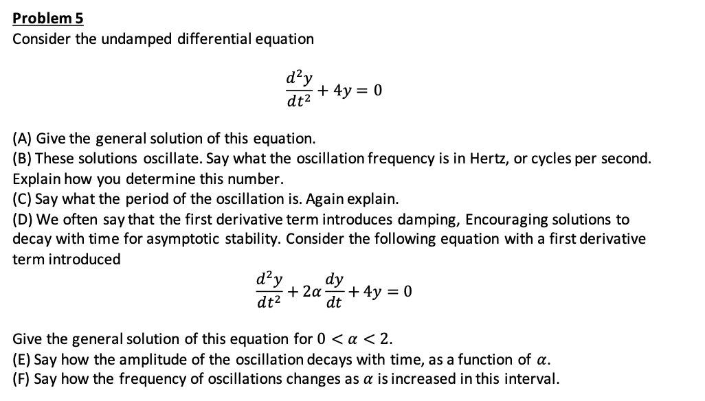 Solved Problem 5 Consider the undamped differential equation