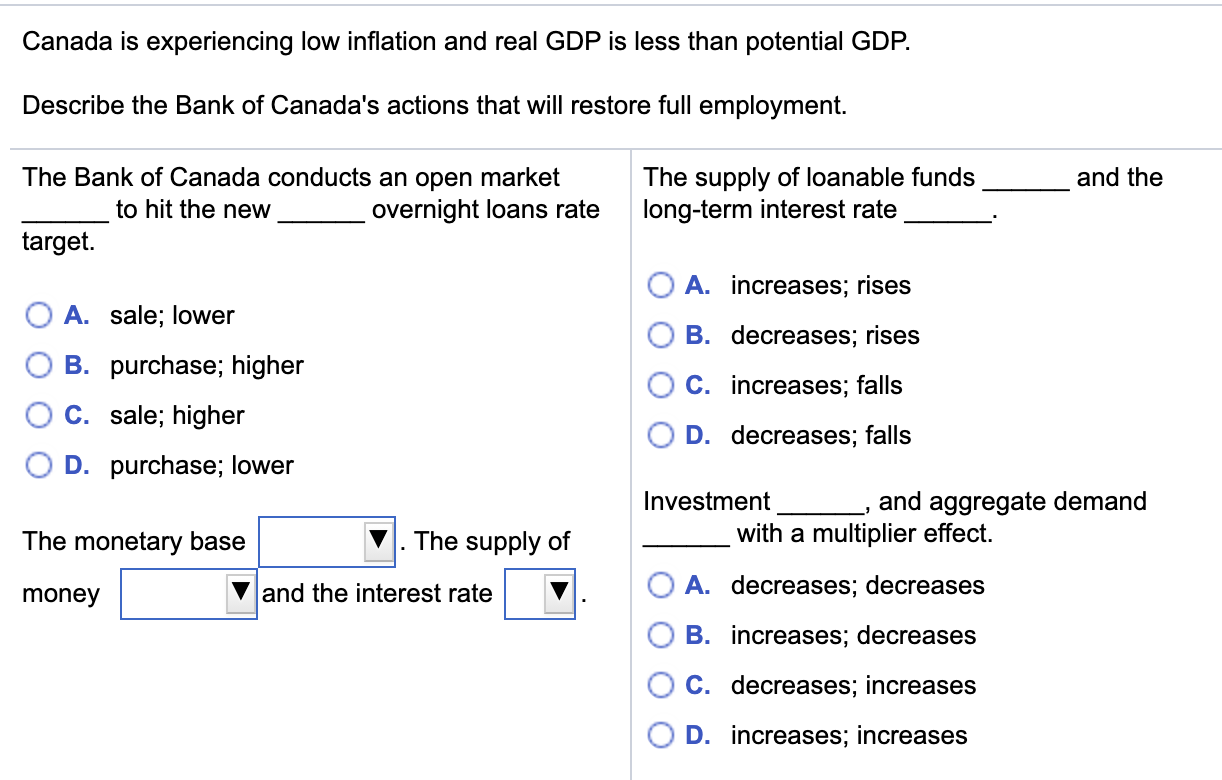Solved Canada is experiencing low inflation and real GDP is 