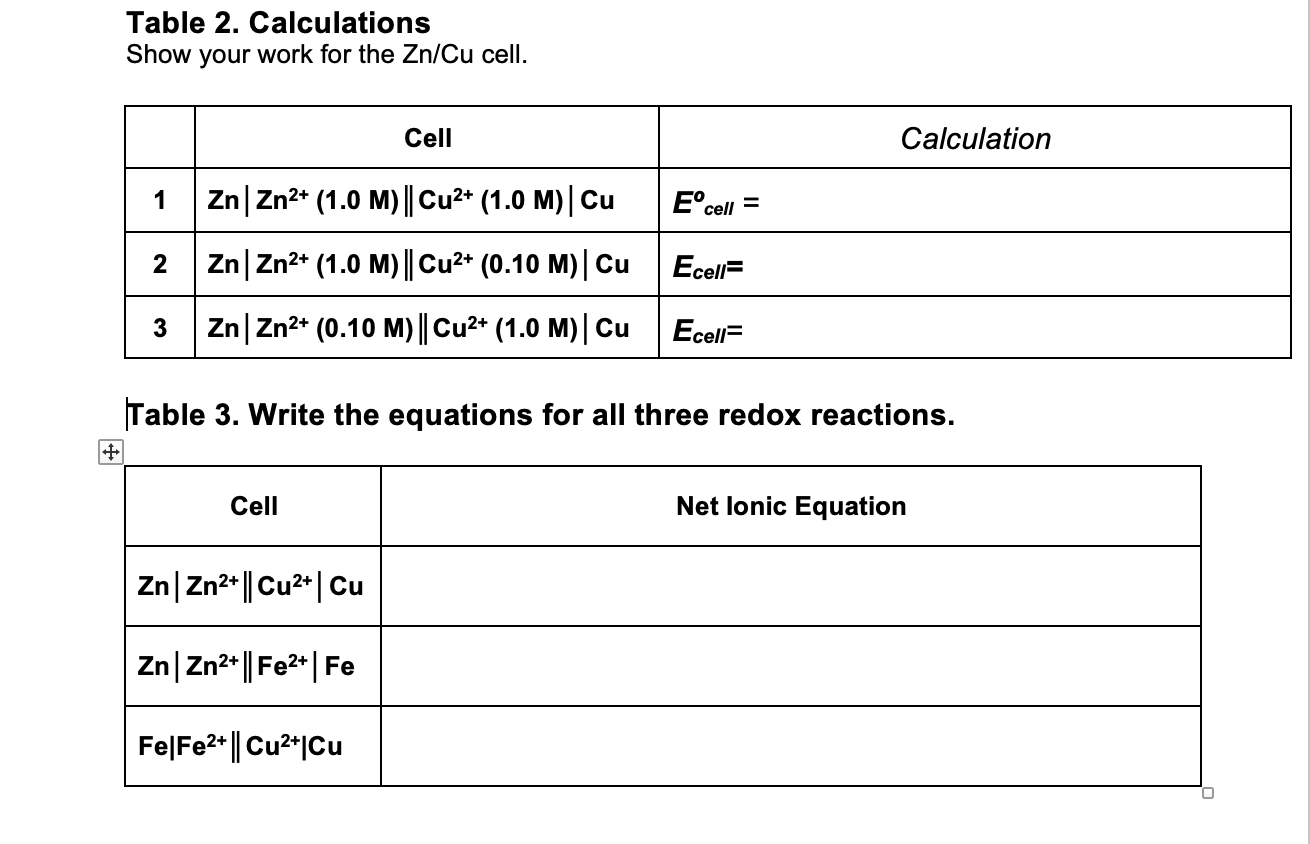 Solved Voltaic Cells Please fill in all the blank boxes, but | Chegg.com