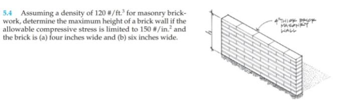 Solved 5.4 Assuming a density of 120#/ft. 3 for masonry | Chegg.com