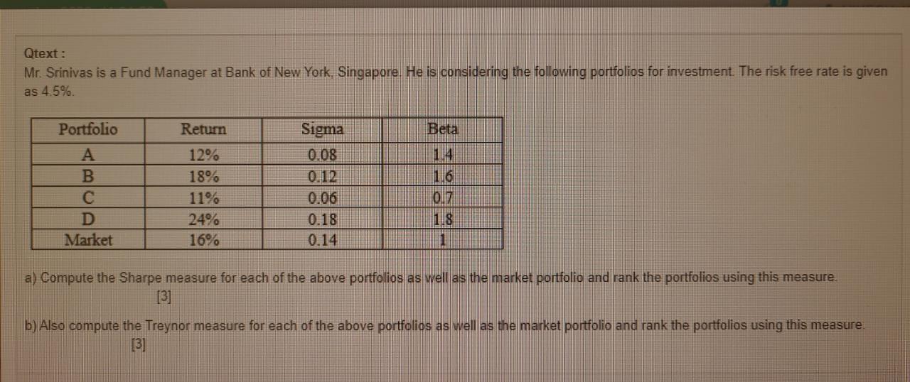 Solved Qtext: Mr. Srinivas is a Fund Manager at Bank of New | Chegg.com