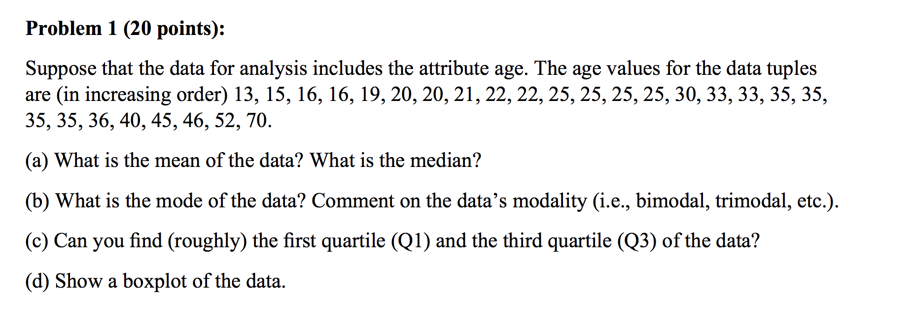 Solved Problem 1 (20 points): Suppose that the data for | Chegg.com