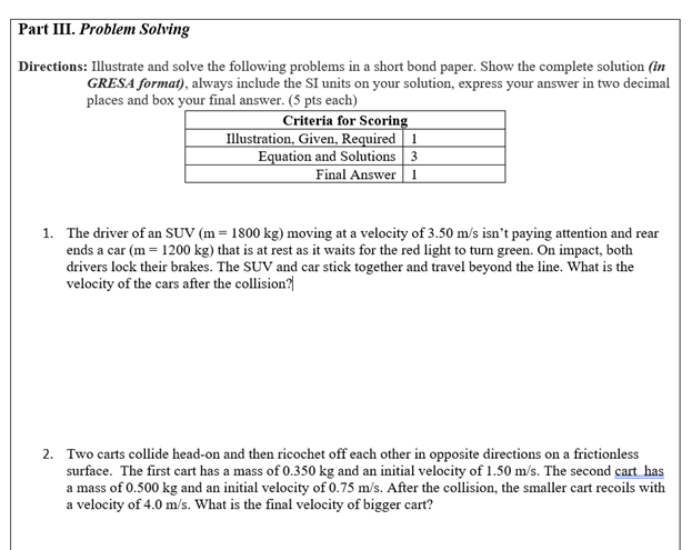 Solved Part III. Problem Solving Directions: Illustrate And | Chegg.com